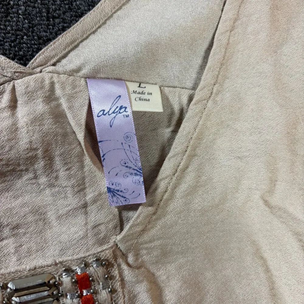 Vintage Y2k Rhinestone Embellished Women's Cream Beige Butterfly Blouse Large